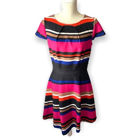 ELLE Multicolored Horizontal Striped Fit and Flare Dress Size S - Picture 1 of 12
